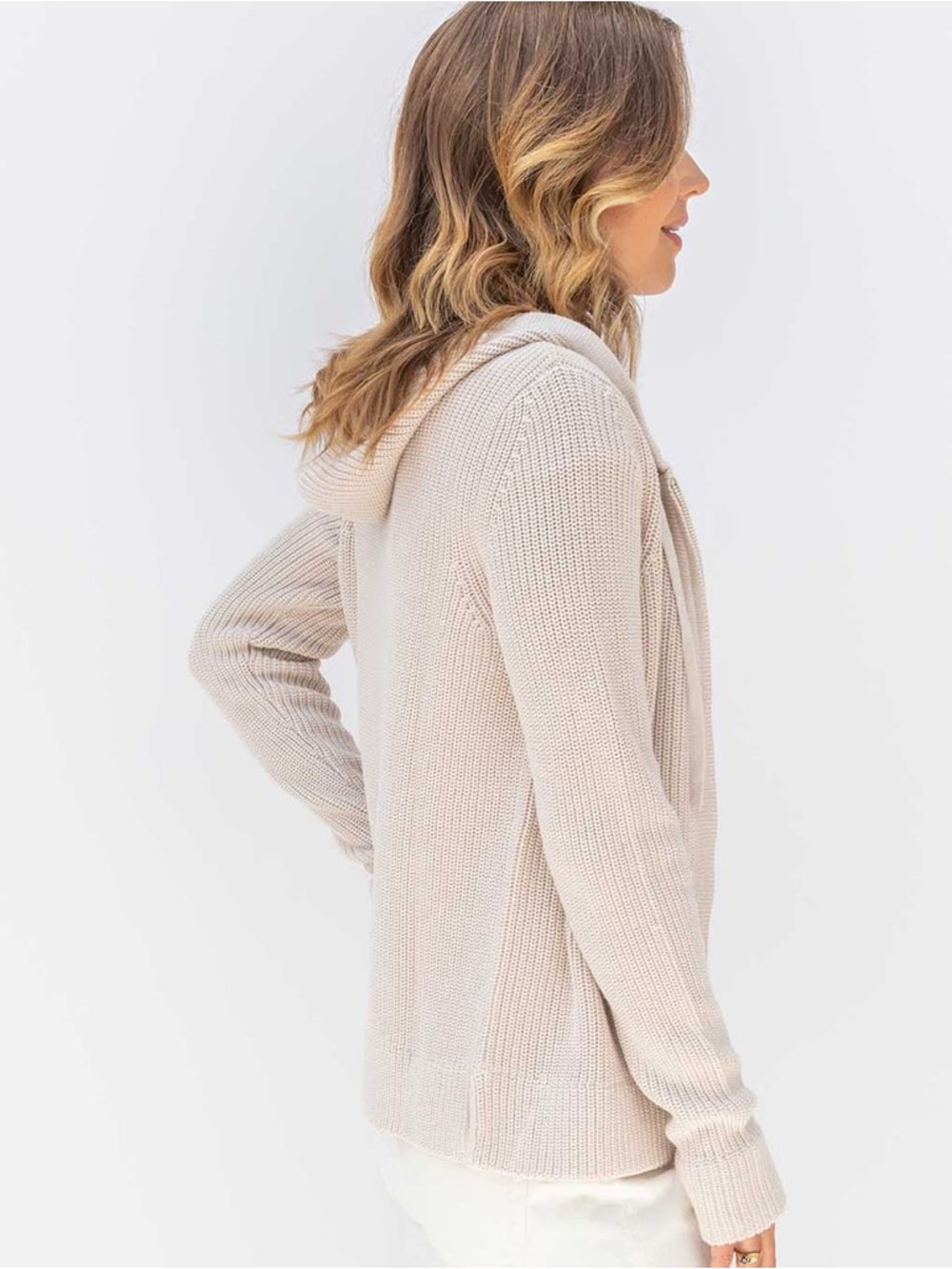 Pura Cashmere Supima Cotton Fisherman Hoodie In Oatmeal Size Large - Picture 2 of 7